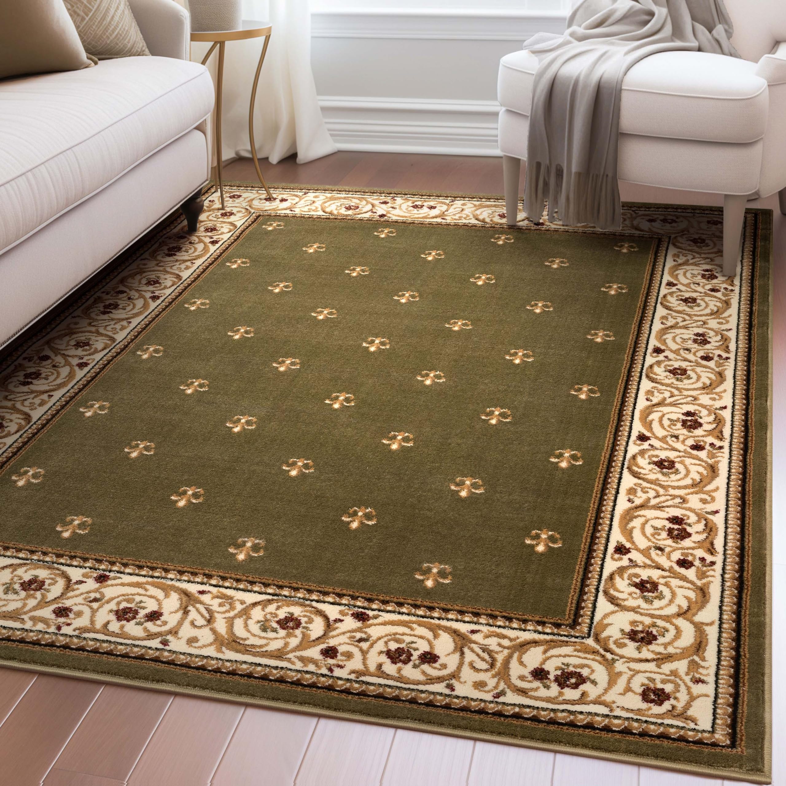 Amazon.com: Well Woven Fleur de Lis Elegance Traditional Green 5x7